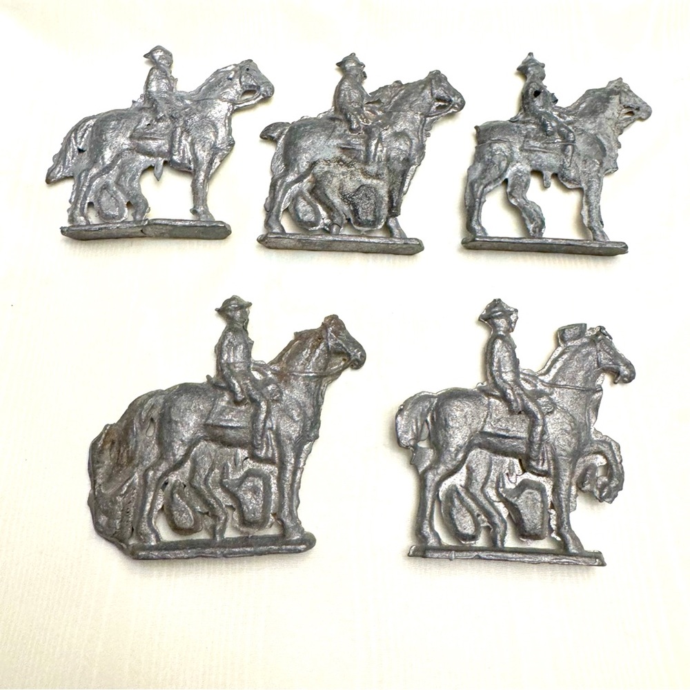 Lot Of 5 Vintage Pot Metal Toy Soldier Cavalry American US Riding Horse Small